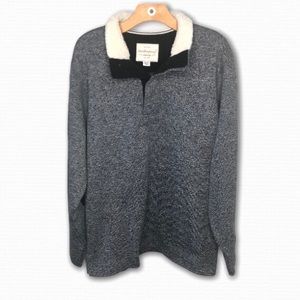 Weatherproof Vintage Mens Pullover Sweater Sherpa Stand Up Collar Elbow XL